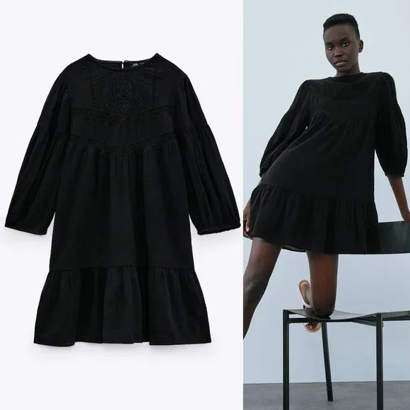 Zara | Dresses | New Zara Gauzy 0 Cotton Lace Insert Ruffle